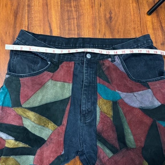 Vintage Machine Jeans Denim Colorblock Suede Patchwork 90s Pants Size 38X34 - Picture 11 of 13